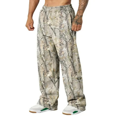 Havenx Mens Sweatpants Camouflage Graphic Sweats Wide Leg Elastic Waist Trousers with Pockets Workout Athletic Joggers Soft Lounge Open Bottom Outfits,Camouflage S | Walmart (US)