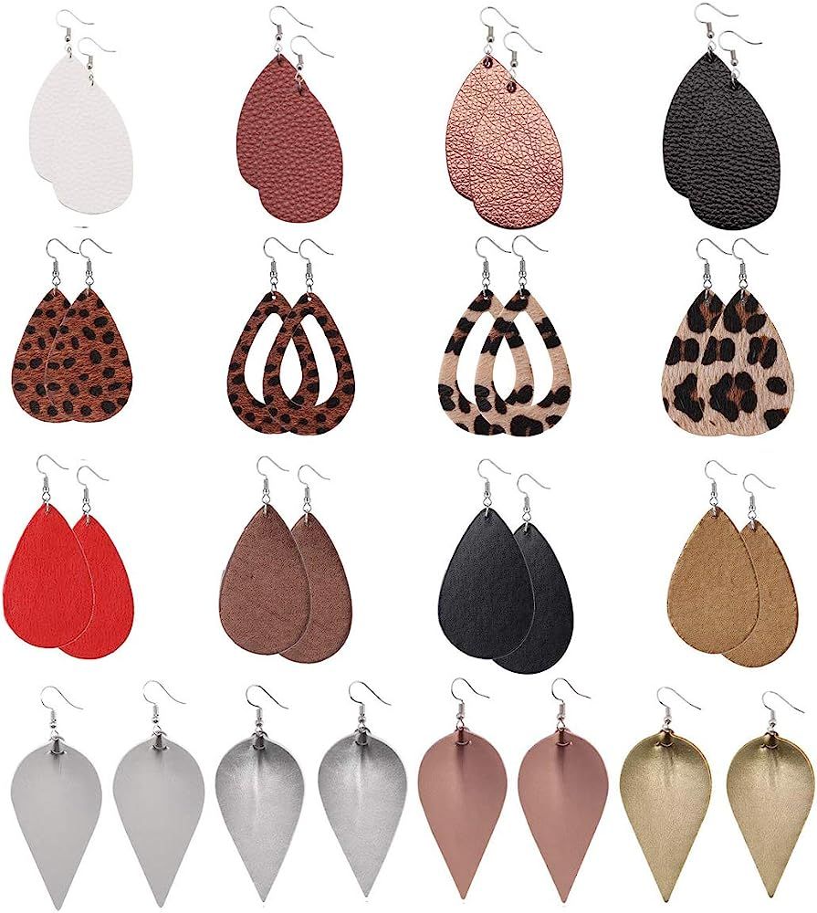 Teardrop Leather Earrings for Women Leopard Print Leather Earrings Lightweight Faux Leather Leaf ... | Amazon (US)