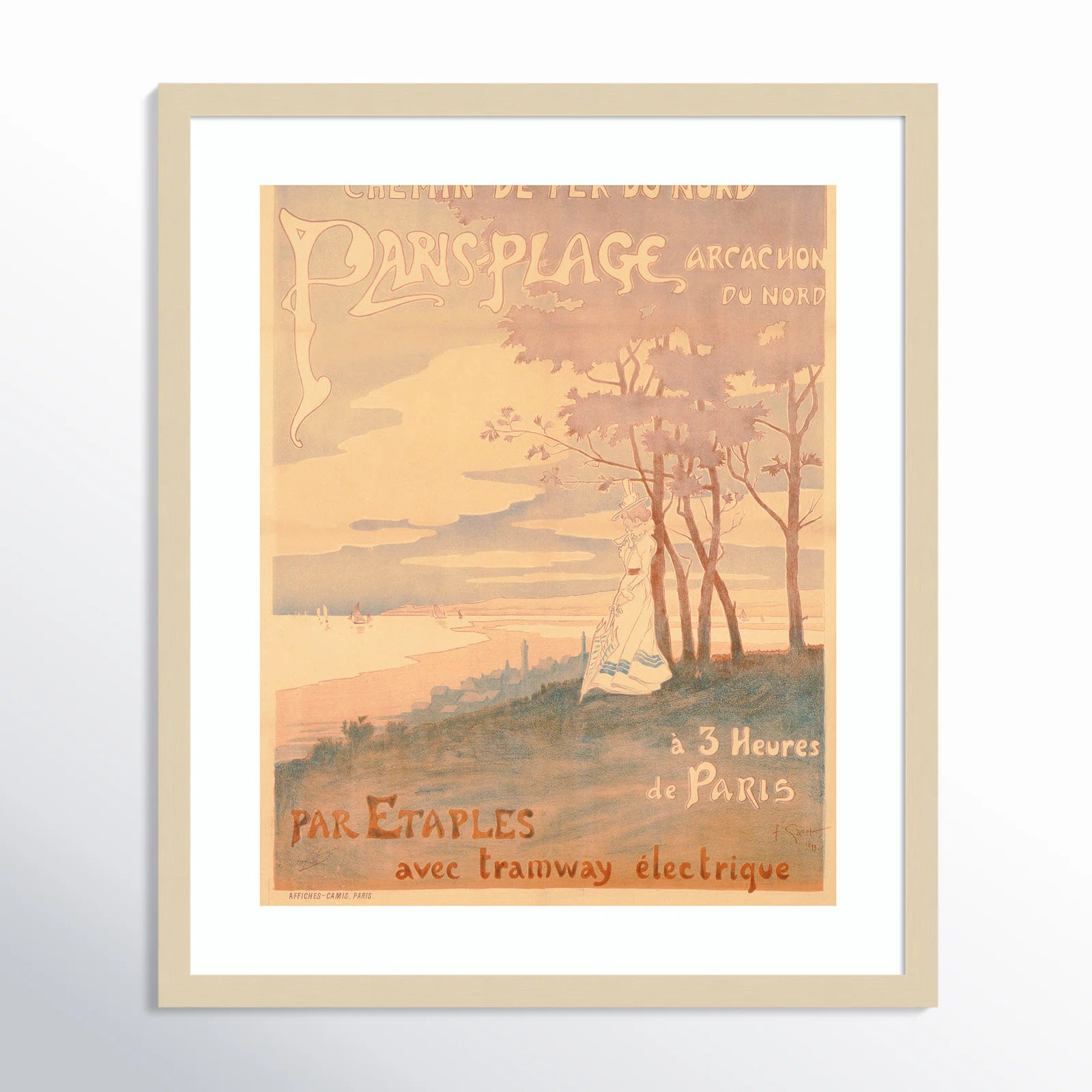 Poster Advertising Trams to Paris Plage by French School (19th century) Wood Framed Wall Art Prin... | Joss & Main