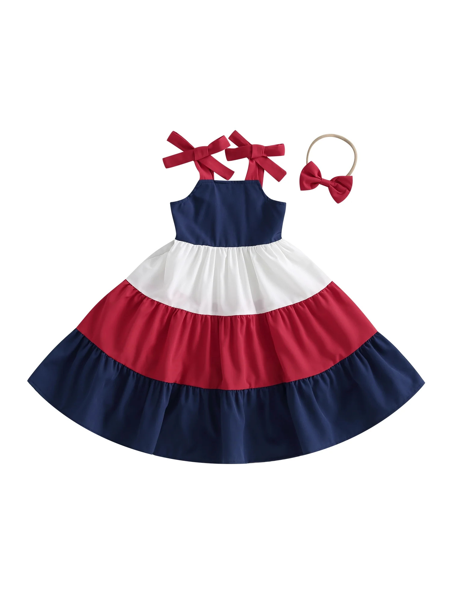 4th of July Toddler Little Girl Outfit Fourth of July Red White and Blue Dress American Flag Tier... | Walmart (US)