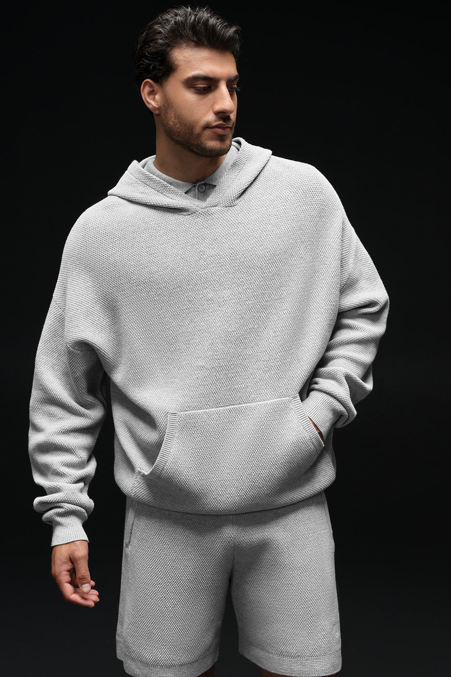 ALO | Sports Club Sweater Knit Hoodie in Athletic Heather Grey, Size: XL | Alo Yoga (US)