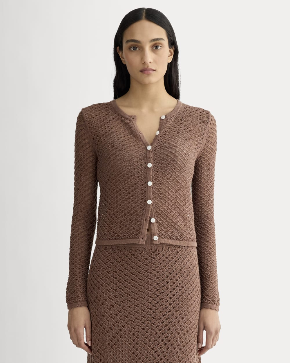 Everlane Lace Knit Cardigan | Mocha | Small | Cotton | Everlane