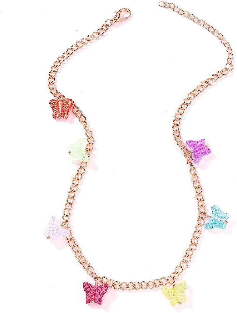 Pingyongchang Cute Colorful Raibow Lovely Butterfly Punk Choker Necklaces Women Jewelry Couple Gi... | Amazon (US)