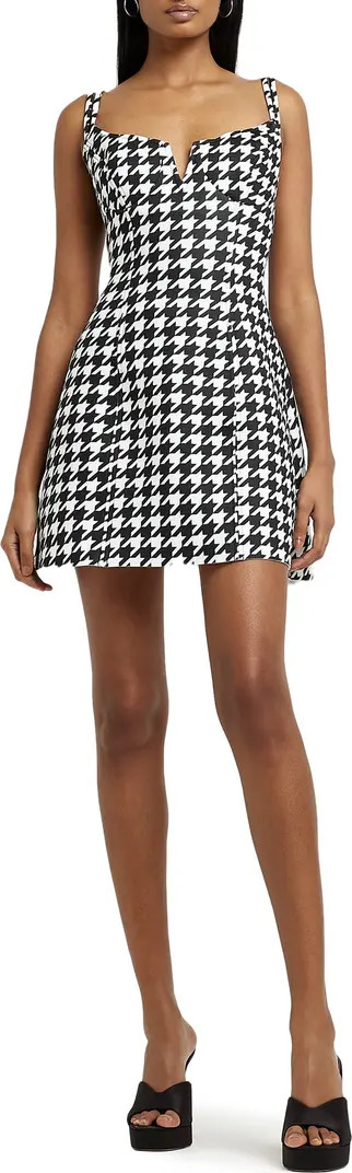 River Island Houndstooth Structured Scuba Minidress | Nordstrom | Nordstrom