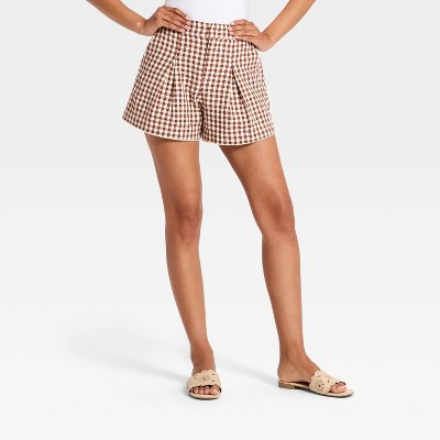 Women's Shorts - A New Day™ Brown Gingham M | Target