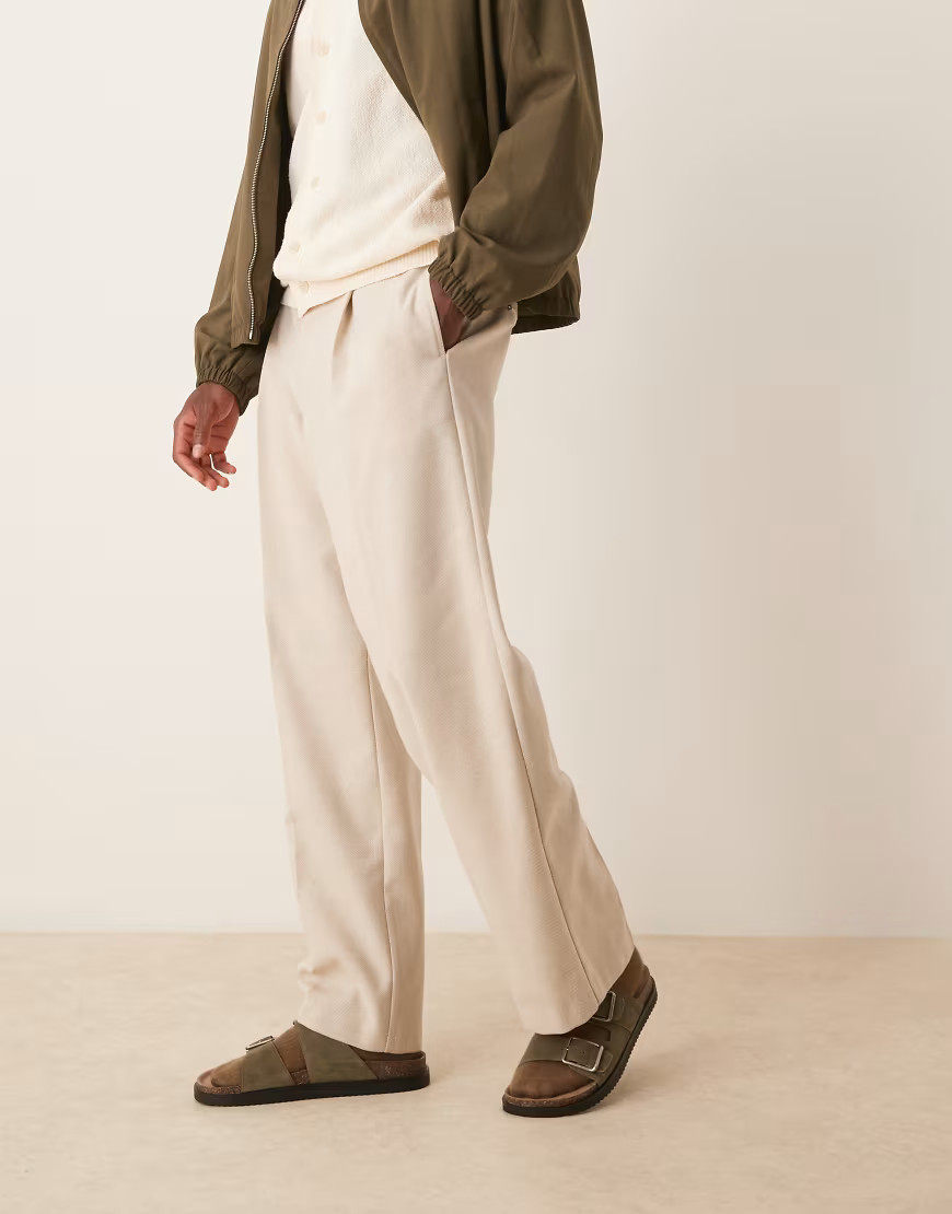 ASOS DESIGN smart pleated wide leg trousers with wool in stone-Neutral | ASOS (Global)