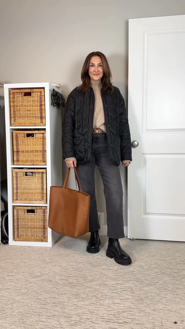 Tones of grey black and beige today! I’m 5’ 7” and I’m wearing my usual size 27 in the jeans and S in the jacket (sold out but I linked similar) and I sized up to M in the sweater for an oversized fit.
Belt fits tts


#LTKSeasonal #LTKFindsUnder100 #LTKootd