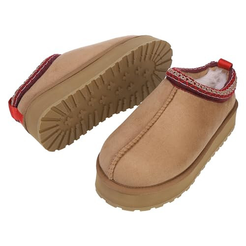 Home Slipper Women's Mini Boots with Plush Fleece Lining Platform Slippers for Women Indoor Outdoor Anti-slip House Shoes Slip on Bedroom Slippers,Khaki,US 5-6 | Amazon (US)