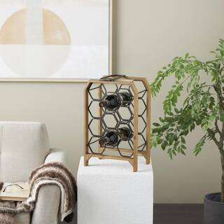 11- Bottle Brown Geometric Wine Rack with Gray Metal Hexagon Holders | The Home Depot