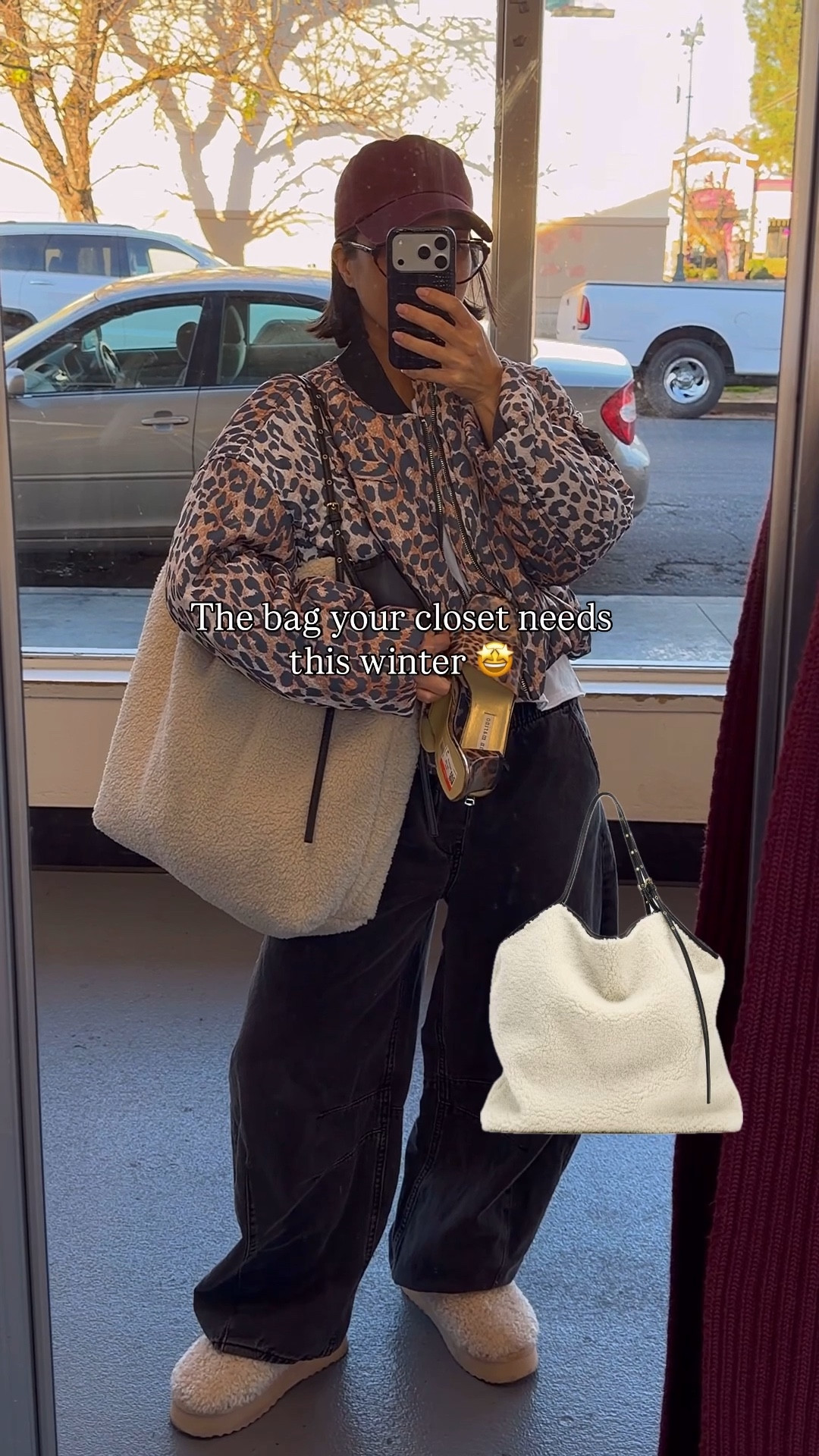 You guys I’m obsessed with this bag from @zara! It’s reversible. It has a really pretty faux Sherpa texture. I love the size of it. You can also tuck the straps in and make it look like an oversized clutch, so so good. My jacket is from Trice boutique unfortunately I can’t link it here and my baggy barrel jeans are from @OldNavy. I’m wearing an extra small.

#LTKootd #LTKFindsUnder100 #LTKPetite