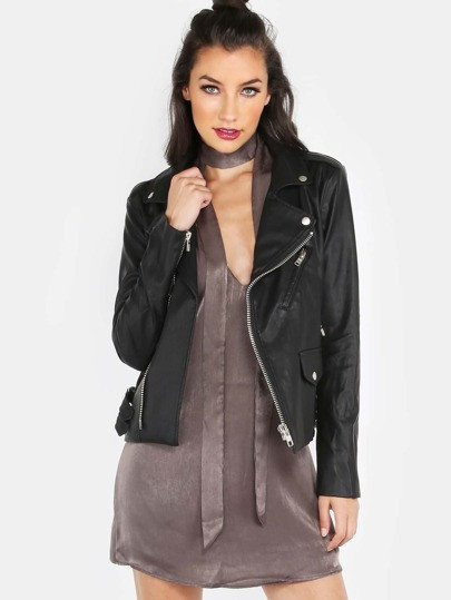 Faux Leather Moto Jacket BLACK | SHEIN