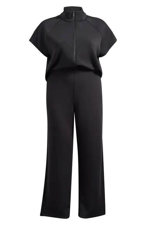 SPANX® Pintuck Half Zip Jumpsuit in Very Black at Nordstrom, Size 1X | Nordstrom