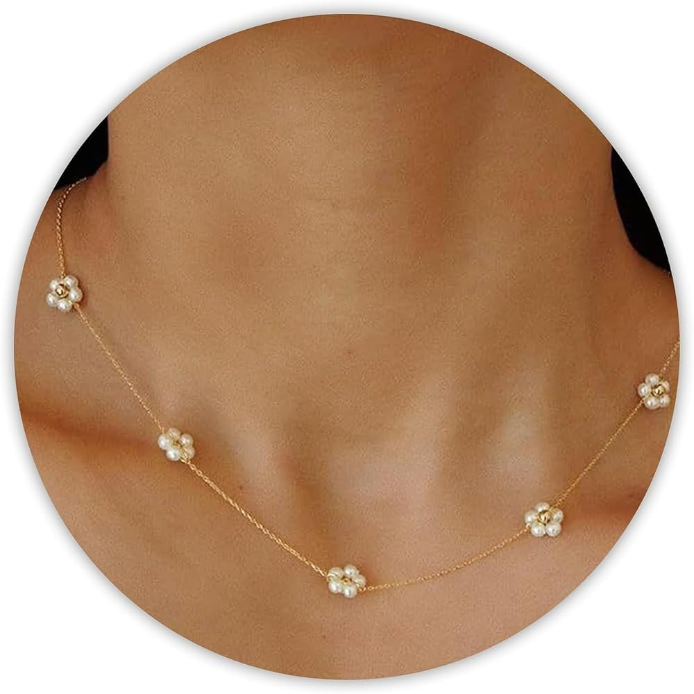 SmileBelle Pearl Necklaces for Women, Daisy Pearl Choker as Y Shaped Pearl Jewelry Gold Heart Nec... | Amazon (US)