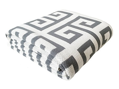 Soft Cotton Throw Blanket in Greek Key Design, Dove Grey and Ivory, 50 X 60 Inches in size | Amazon (US)