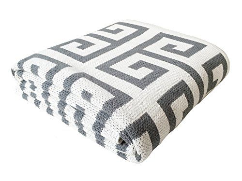 Soft Cotton Throw Blanket in Greek Key Design, Dove Grey and Ivory, 50 X 60 Inches in size | Amazon (US)