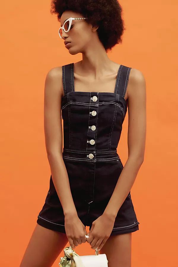 The Portside Button-Front Romper by Maeve: Denim Edition | Anthropologie (US)