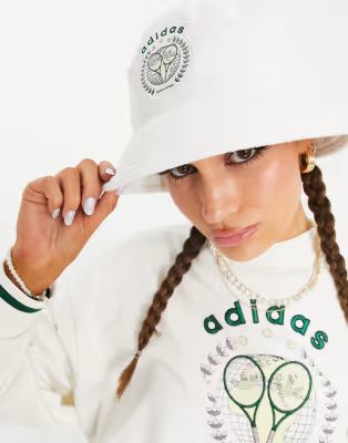 adidas Originals 'Tennis Luxe' logo terry towelling bucket hat in off white | ASOS (Global)