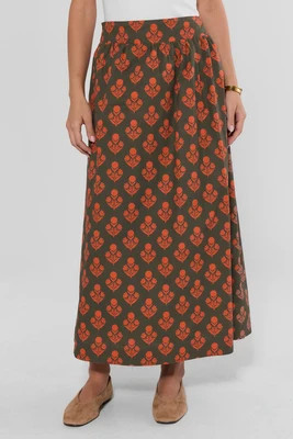 Green Floral Printed Midi Skirt | Avara