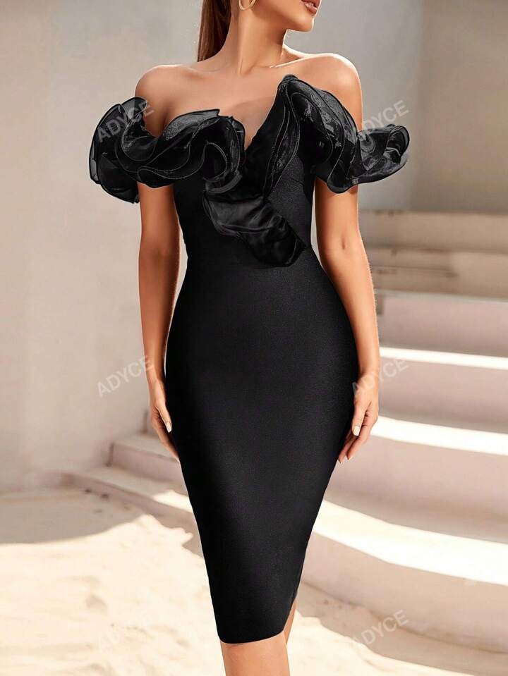 ADYCE Off Shoulder Exaggerated Ruffle Cocktail Party Bodycon Dress Elegant Prom Semi Formal Weddi... | SHEIN