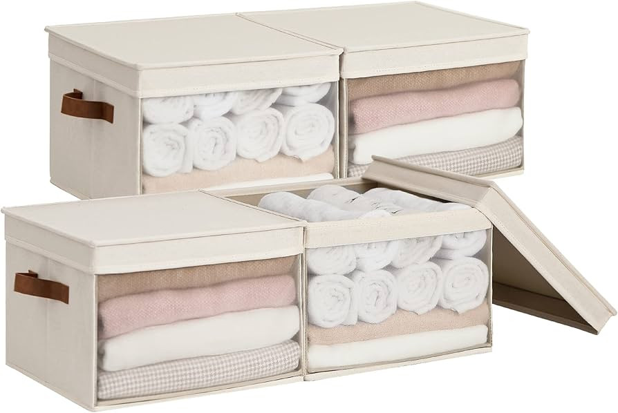 StorageWorks Storage Bins with Lids and Clear Window, Storage Basket for Shelves, Fabric Closet C... | Amazon (US)