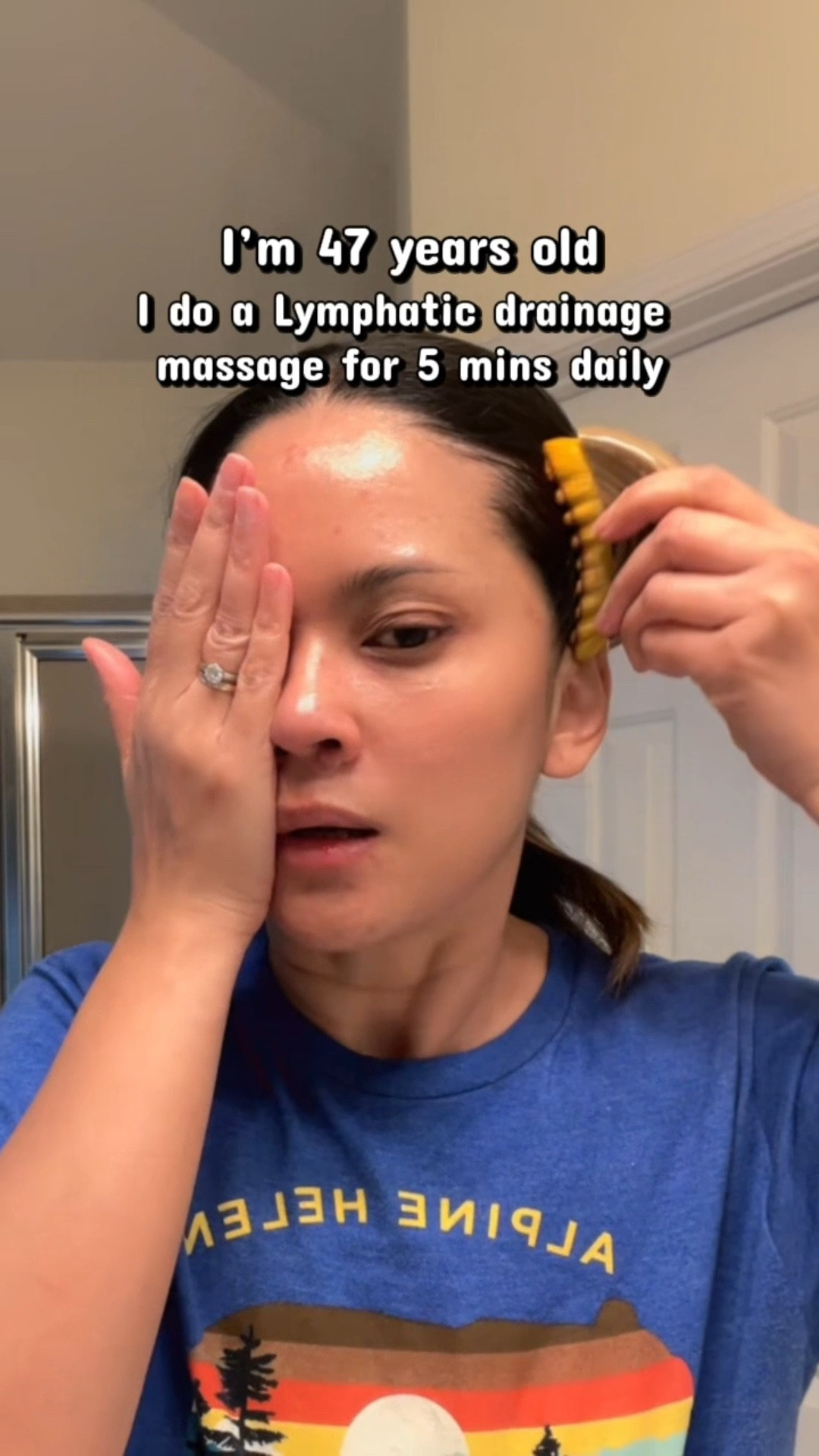 40+ Self-Care morning routine: Lymphatic drainage massage for 5 mins a day.