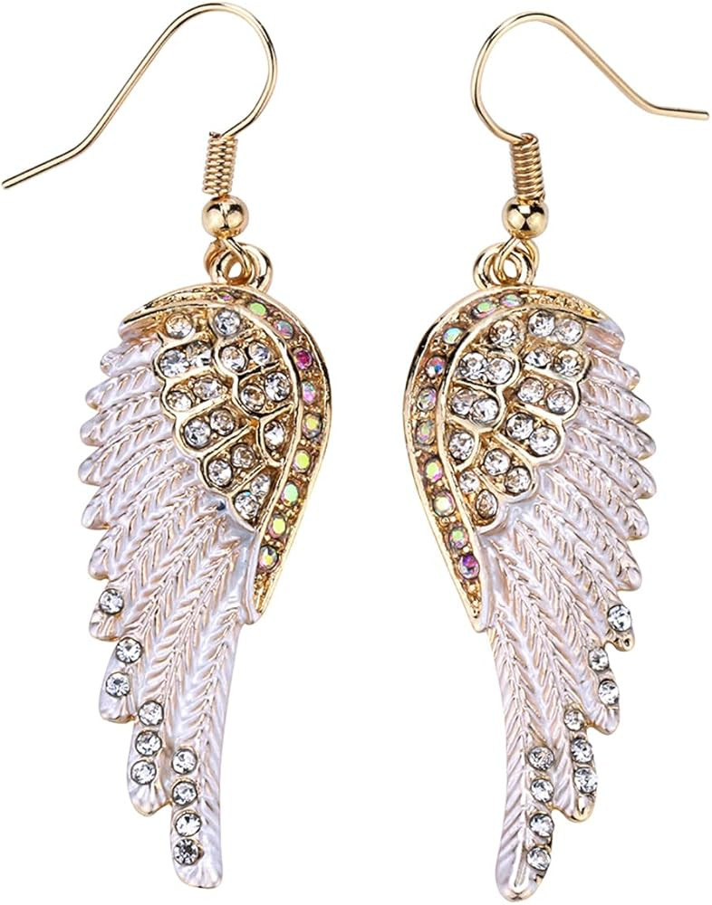 Szxc Women's Crystal Guardian Angel Wings Hypoallergenic Dangle Earrings Biker Jewelry - 2 1/4 in... | Amazon (US)