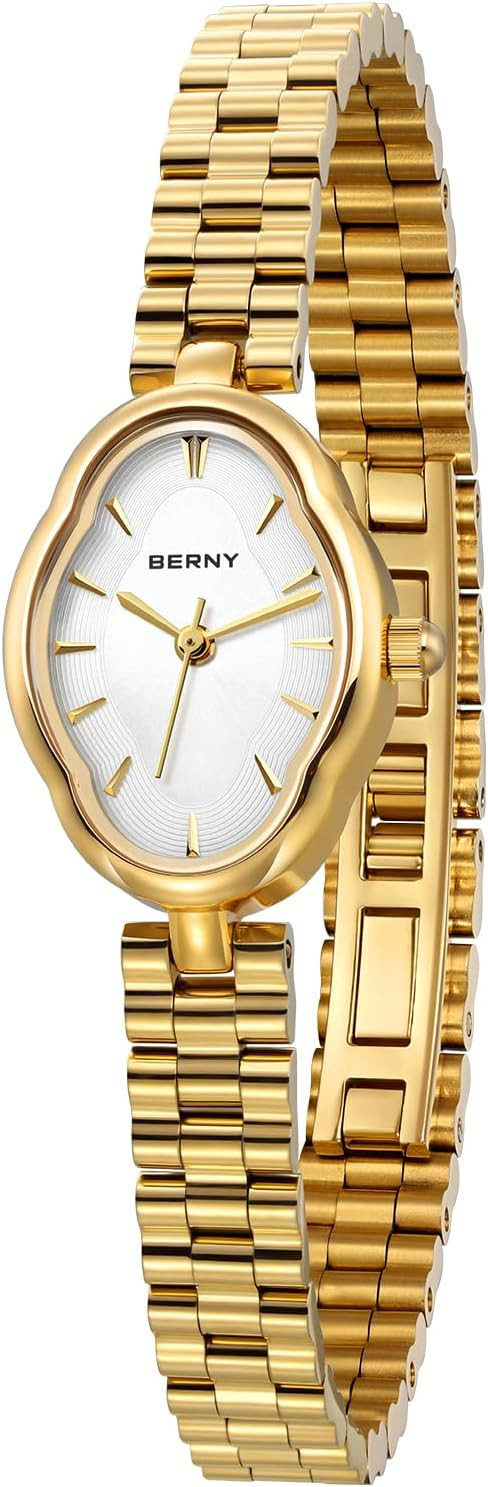 BERNY Gold Watches for Women Dainty Ladies Quartz Watch Vintage Copper Mirrors Shape Japanese Quartz Movement 3ATM Waterproof Fashion Female Wrist Watch Luxury Birthday Gifts | Amazon (US)