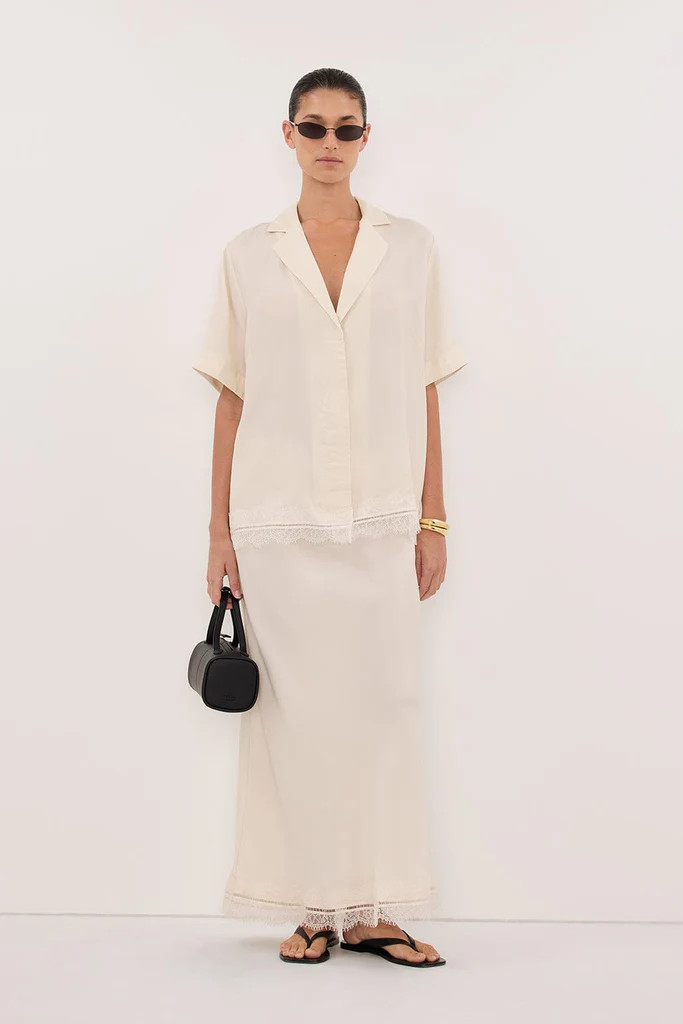 ANDREA SANDSTONE CUPRO LACE MIDI SKIRT | DISSH