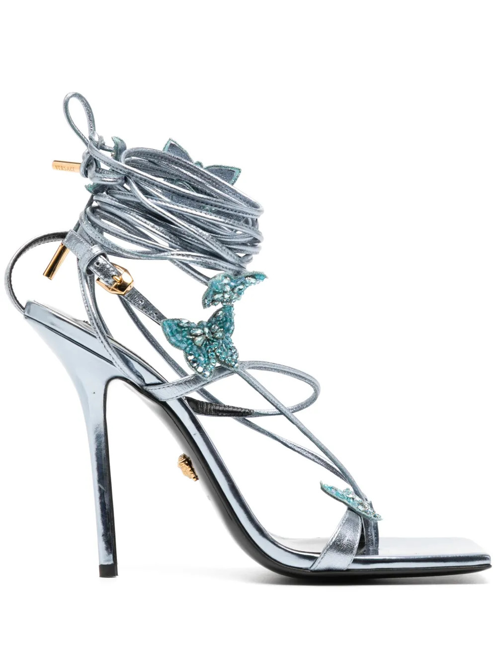 x Dua Lipa Crystal Butterflies 115mm metallic sandals | Farfetch Global