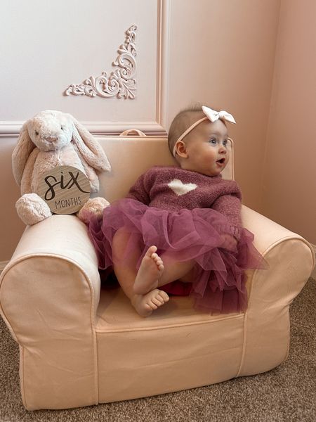 Baby 6 month photos. Pottery barn anywhere chair, jellycat pink bunny. 

Linking similar tutu outfits. C’s was a gift from my in-laws (they purchased in Europe)  

#LTKfamily #LTKbaby