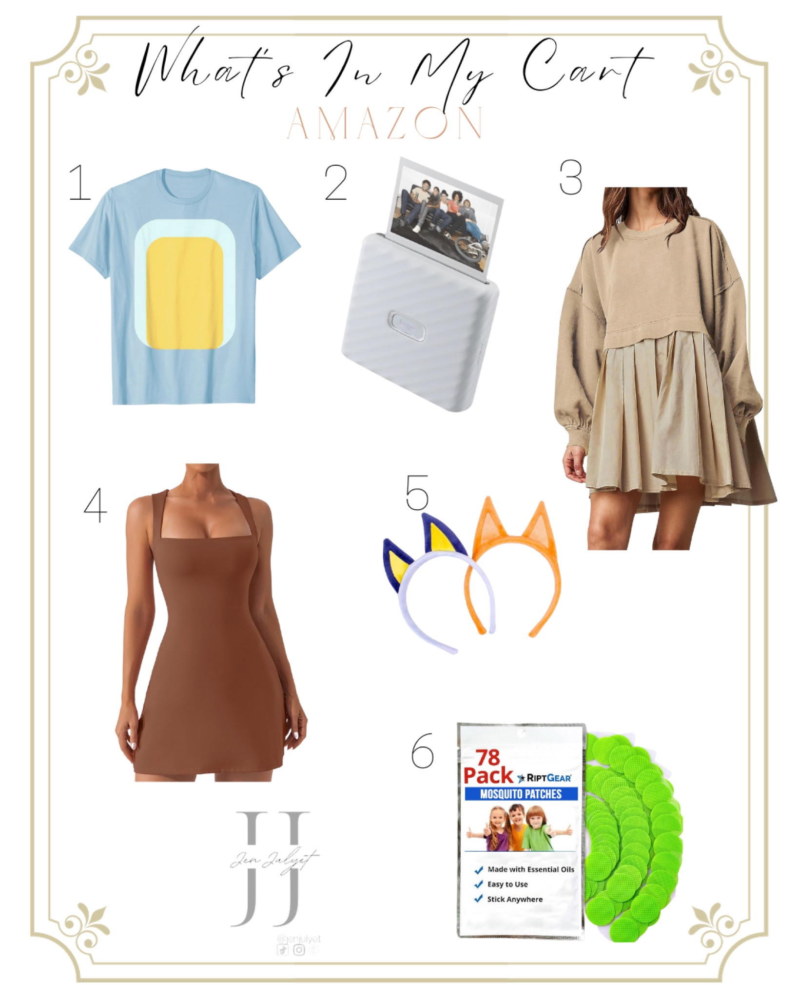 WHATS IN MY AMAZON CART 

1. We are going to be Bluey for Halloween so my husband is going to wear this shirt with jeans 

2. Wide instax printer. I’m going to start printing our pics and putting them in little albums 

3 cute free people dress dupe

4 this is the dress I’m wearing for our costume 

5. The ears for our costume

6 mosquito repellent stickers for the kids 

Amazon must haves finds family costume ideas fall outfit #LTKfindsunder50 #LTKxPrime

#LTKSeasonal