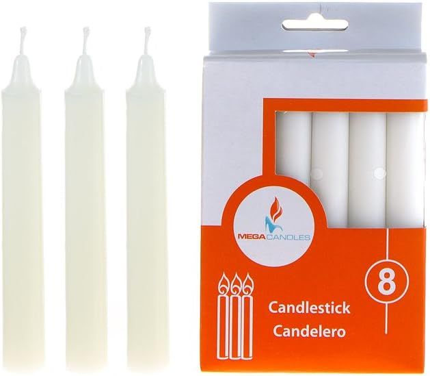 Mega Candles - Unscented 5" Candlestick Taper Candles - White, Set of 8 | Amazon (US)