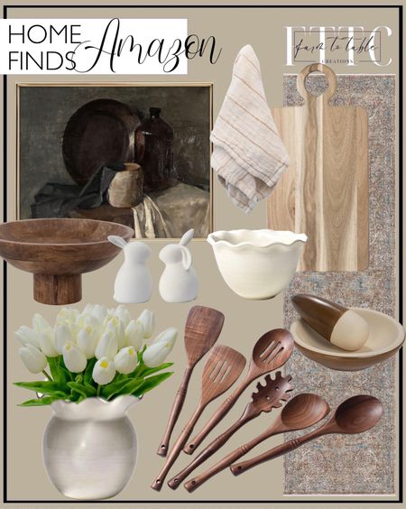 Amazon Home Finds. Follow @farmtotablecreations on Instagram for more inspiration.

Signature White Ruffle Vase. Coton Colors Signature White Ruffle 6in Bowl. Bloomingville Rectangular Acacia Wood Cutting Board Tray with Circle Handles, Natural. Bloomingville Mango Wood Footed, Walnut Finish Bowl. Bloomingville Square Double Cotton, Cream and Taupe Patterned Set of 4 Napkins. Vintage Still Life Wall Art - Antique Art Prints for Home Decor - Rustic Farmhouse Botanical Floral. Bloomingville, Brown Stoneware Mortar and Pestle with Reactive Glaze, Cream, Small. Gudamaye 12 inch Black walnut Wooden Utensils for Cooking. Well Woven Asha Collection Elegant Beige & Blue Oriental 3x10 Runner Rug. Mandy's 28pcs Cream Artificial Tulip Silk Fake Flowers. Amazon Home Finds. Amazon Decor. Affordable Home Decor. Amazon Kitchen Finds. GOODSTART Ceramic White Rabbit. 

#LTKsalealert #LTKhome #LTKfindsunder50