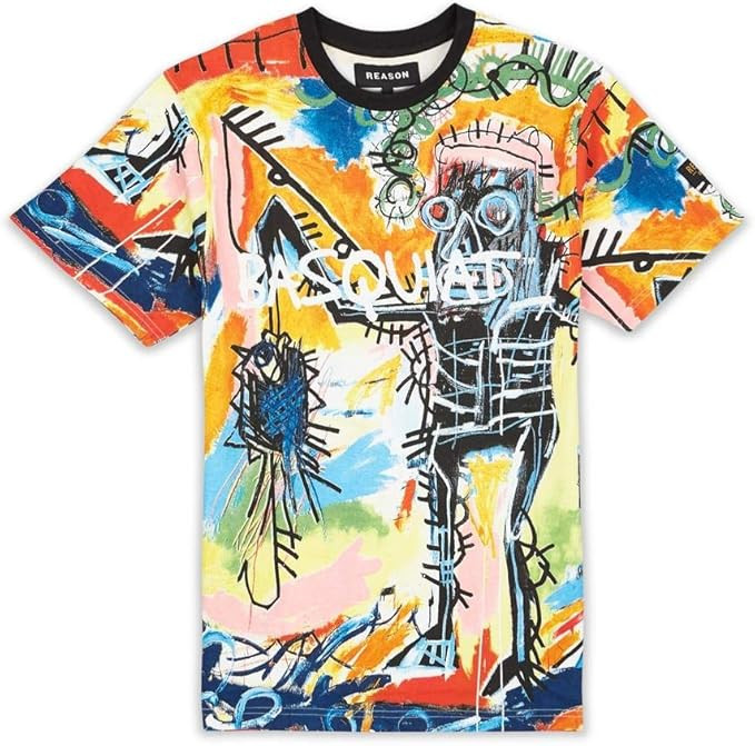 Reason Men's Basquiat Black King Catch Scorpio Art Allover Print Tee | Amazon (US)
