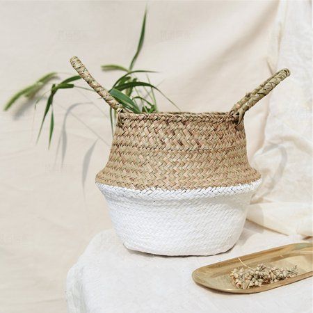 Home Decorative Natural Seagrass Wicker Basket Portable Handwoven Folding Flower Pot | Walmart (US)