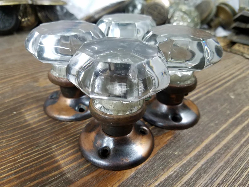 Door Knobs, Antique Dummy Door Knobs, Glass Octagonal Knob on Original Japanned Door Rosettes, Se... | Etsy (CAD)