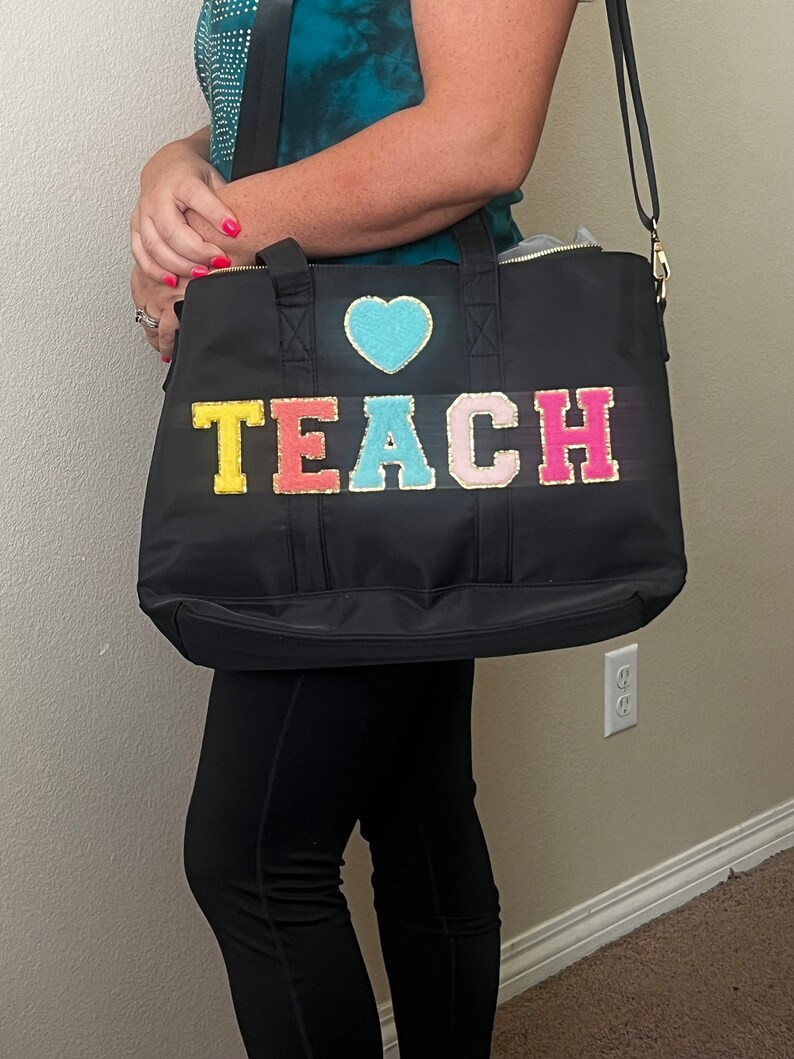 Teacher Stoney Clover Dupe Medium Tote Bag With Adjustable Strap and Chenille Letter Patches - Et... | Etsy (US)
