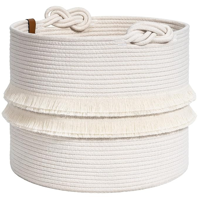 CherryNow Toy Basket Baby Laundry Storage Basket for Blankets, White Baskets for Nursery, Gift Em... | Amazon (US)