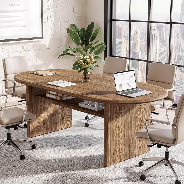 5.24 ft Oval Conference Table for 6 People, 63-Inch Solid Wood Office Meeting Table with Storage ... | Amazon (US)