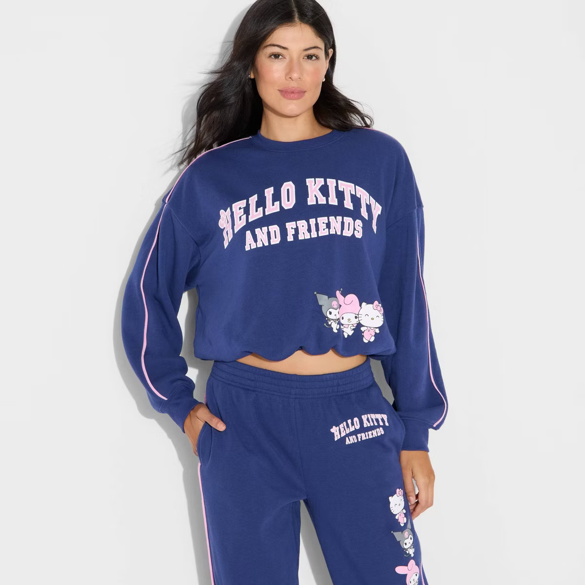 Women's Hello Kitty & Friends Bubble Hem Graphic Sweatshirt - Navy Blue | Target