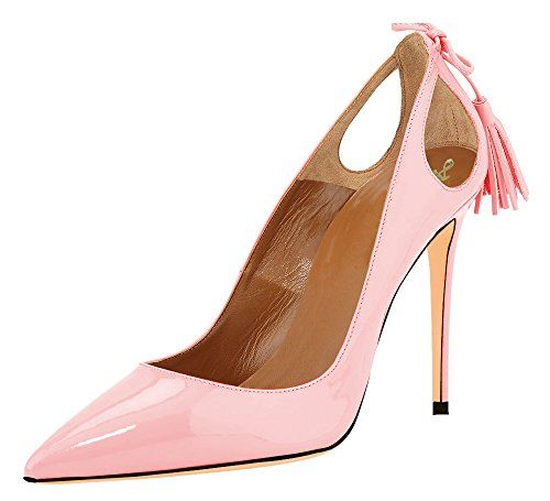 AOOAR Women's Pointed Toe Tassel Stiletto Pink Patent Dress Pumps 8 M US | Amazon (US)