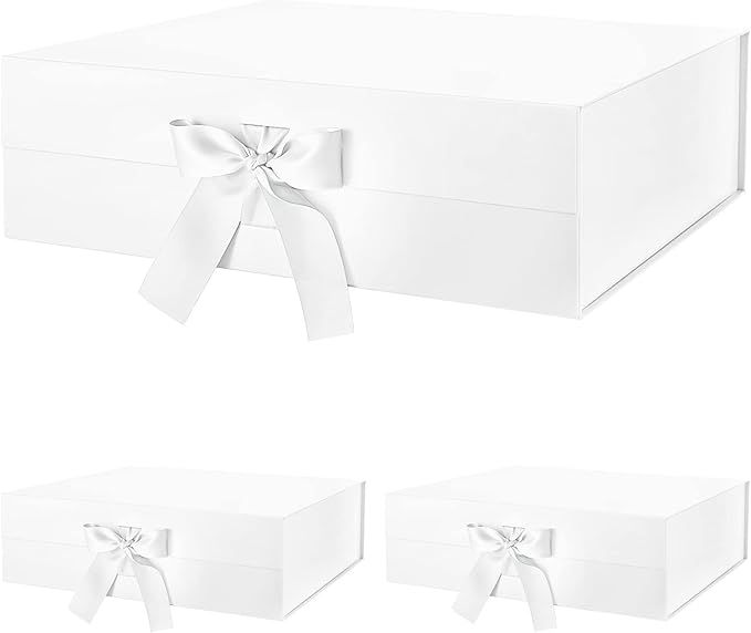 BLK&WH 3 Extra Large Gift Boxes with Ribbon 16.3x14.2x5 Inches, Large White Gift Boxes with Lid f... | Amazon (US)