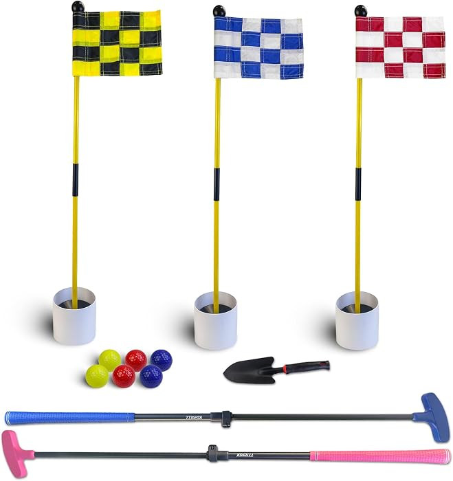 Beach Game Golf Putting Set, Mini Golf Course for Beach Games | Low Tide Play | Backyard, with 3 Flags & 3 Golf Flagstick & Hole Cups, 2 Adjustable Putters, 6 Balls, Carry Bag & Shovel, Ideal Gifts | Amazon (US)