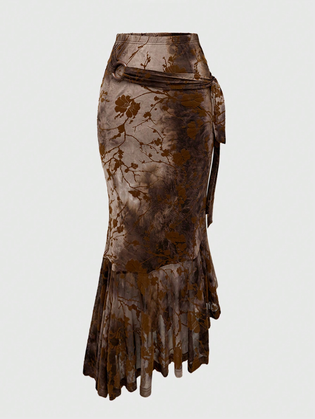 ROMWE Fairycore Vintage Plush Slim Fit Fish Tail Skirt With Round Buckle Belt For Women | SHEIN U... | SHEIN