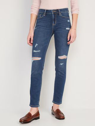 Mid-Rise Power Slim Straight Ripped Jeans for Women | Old Navy (US)