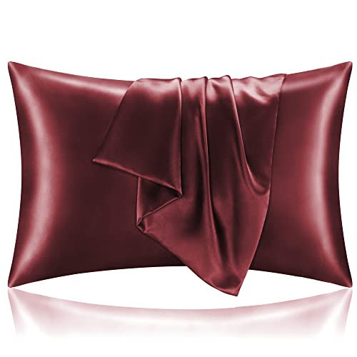 BEDELITE Satin Pillowcase for Hair and Skin, Super Soft and Cooling Similar to Silk Pillow Cases 2 Pack with Envelope Closure, Gift for Women Men(20"x30" Queen Size, Burgundy) | Amazon (US)