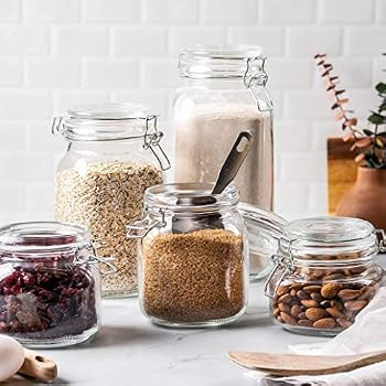 EatNeat Set of 5 Clear Glass Kitchen Canisters and Canning Jars with Airtight Bail & Trigger Herm... | Amazon (US)