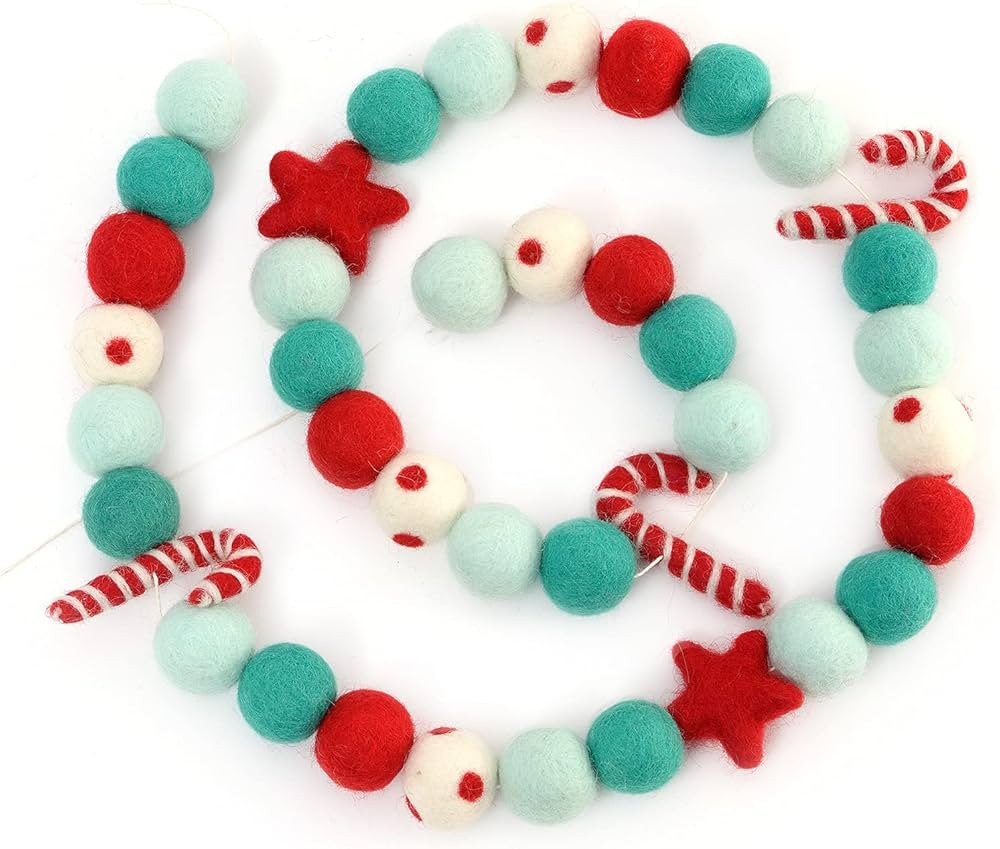 Glaciart One Stars and Candies Felt Ball Garland - Pompom Holiday Decoration Hand-Made from Natur... | Amazon (US)
