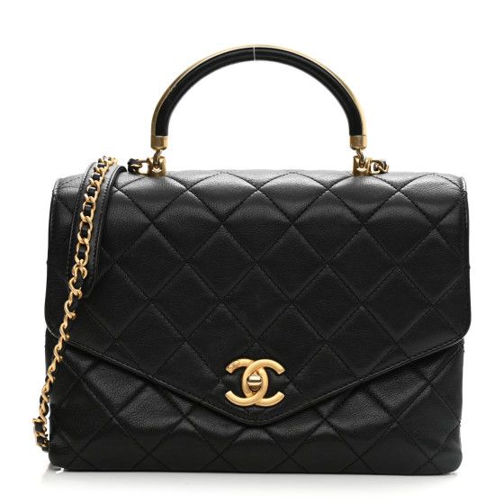 Chanel: All/Bags/Shoulder Bags/CHANEL Calfskin Quilted Small Gold Top Handle Flap Black | FASHIONPHILE (US)