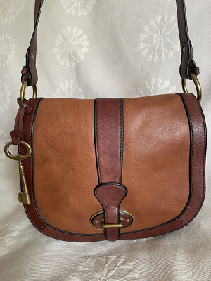 FOSSIL VINTAGE REISSUE Two Tone Brown Leather Flap Crossbody Messenger Bag  | eBay | eBay US